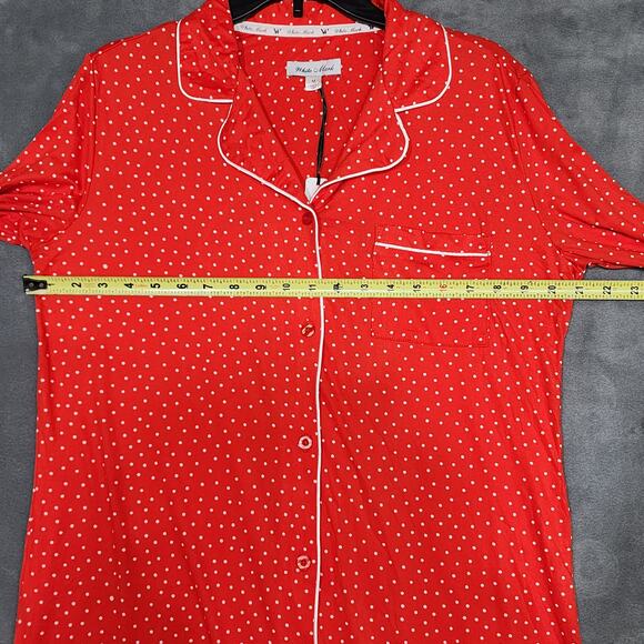 White Mark Long Sleeve Nightgown Notch Collar Button Down Red White Medium - Picture 8 of 8